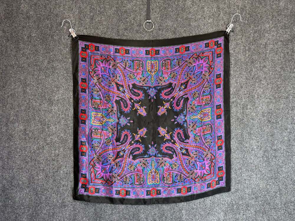 Vintage Style Paisley Square Scarf Purple Black Boho Retro Floral  31" Square